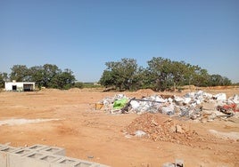 Escombros apilados recogidos de la calle, ayer.