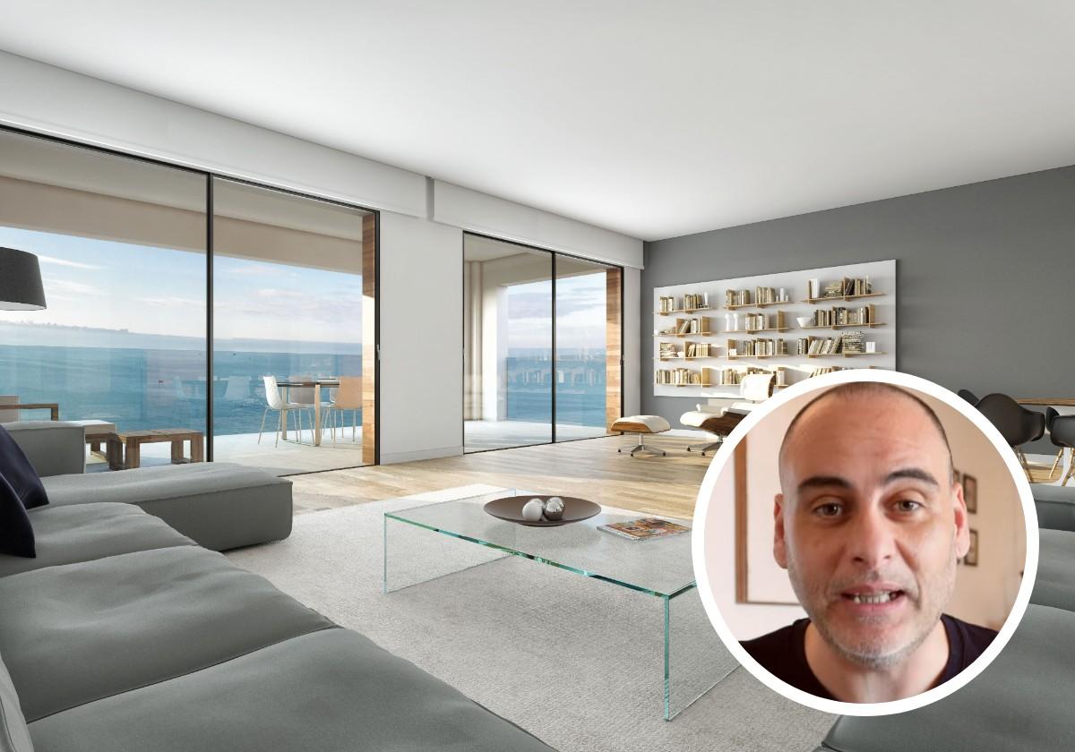 Un salón en una vivienda junto al mar.