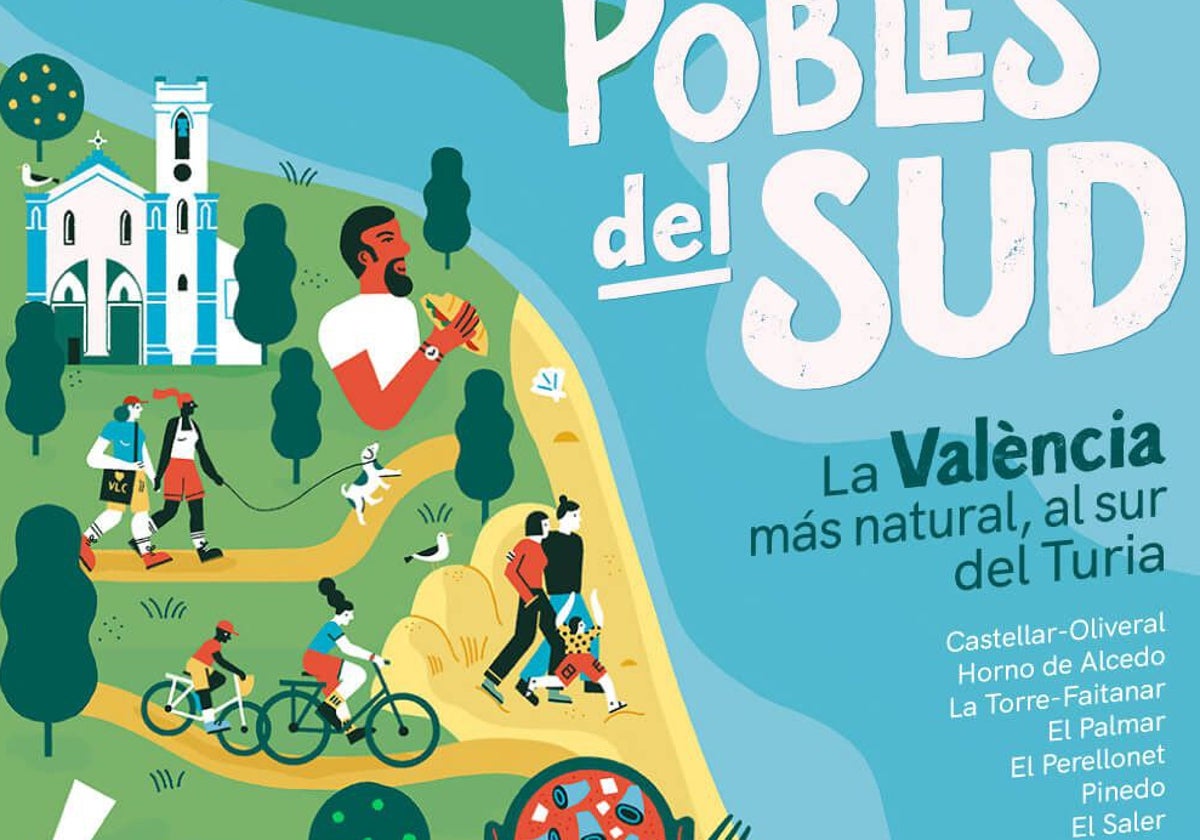 Cartel promocional de la campaña para que la gente visite las pedanías de Poblats al Sud.