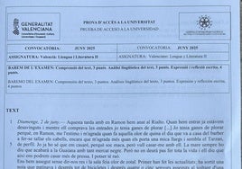 Texto central del examen de Valenciano de la Prueba de Acceso a la Universidad de 2025.