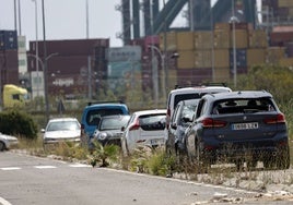 Coches destrozados en la ZAL del puerto de Valencia siete meses después de la dana.