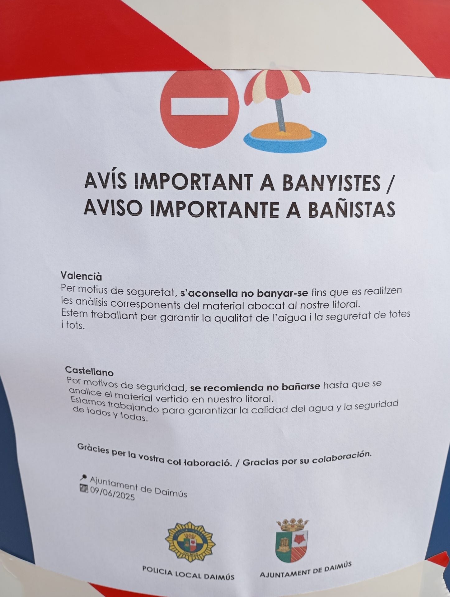 Siete playas de la Safor siguen cerradas a la espera de los resultados de los análisis del vertido