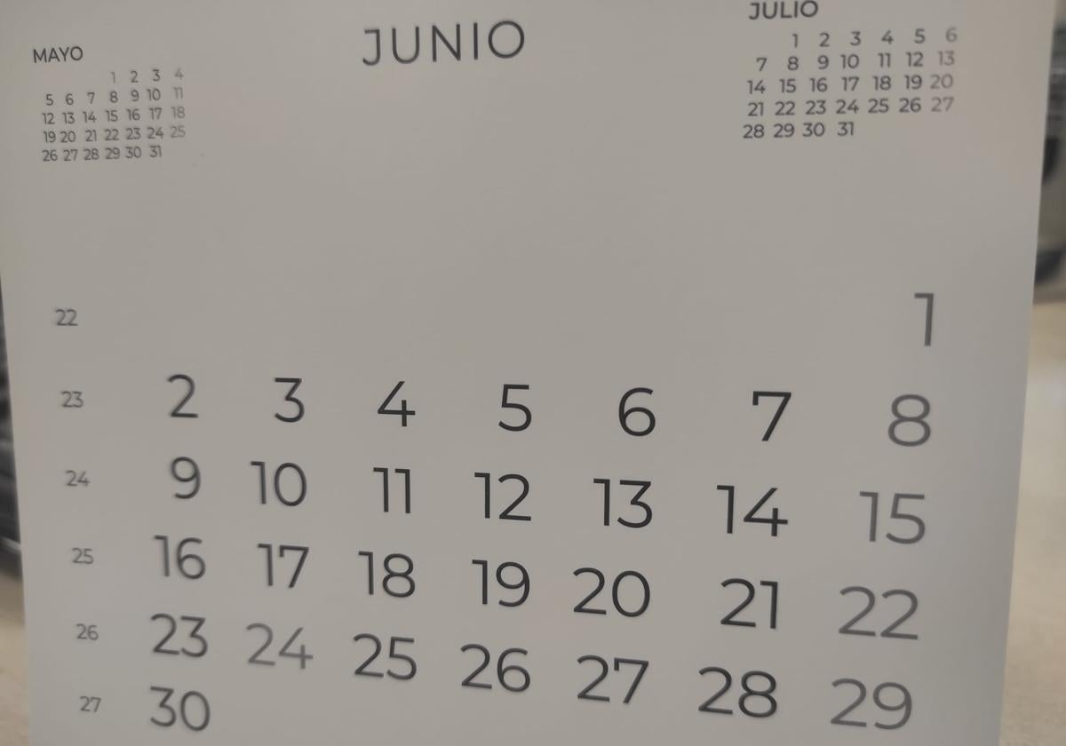 Calendario laboral de junio.