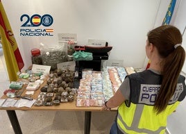 El material decomisado durante el registro.