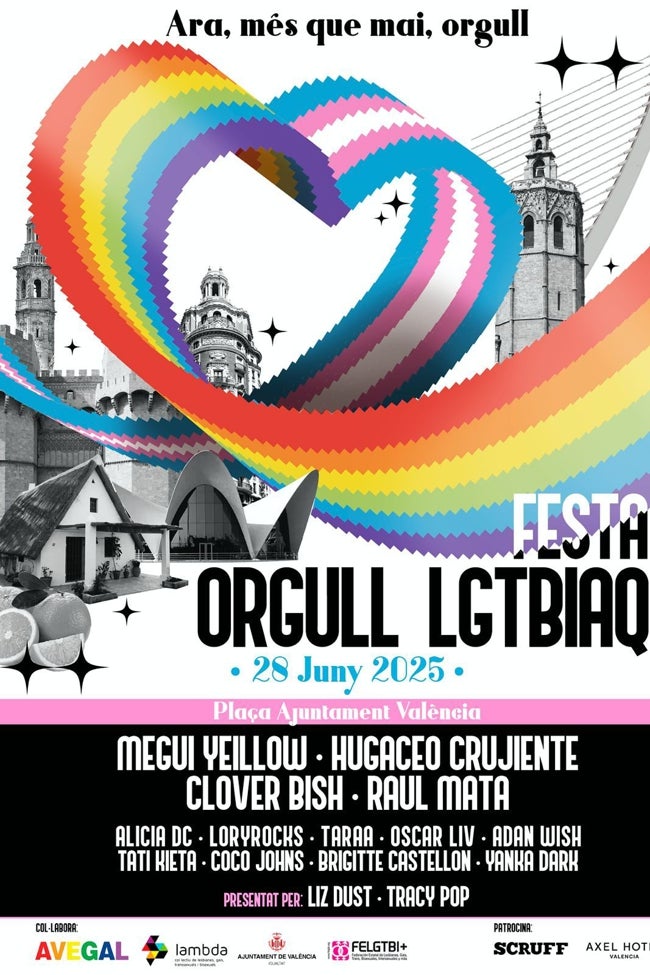 Cartel con los participantes en la fiesta de la plaza del Ayuntamiento del sábado 28.