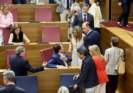 Miembros del Consell y diputados del PP, en Les Corts.