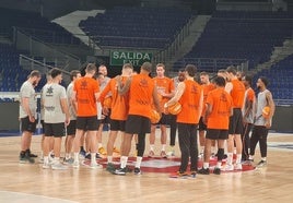 El Valencia Basket, durante el último entrenamiento en Madrid previo al inicio de la final de la ACB.