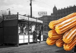 Montaje. Antigua churrería La Triunfante en la bilbaína plaza del Arriaga.