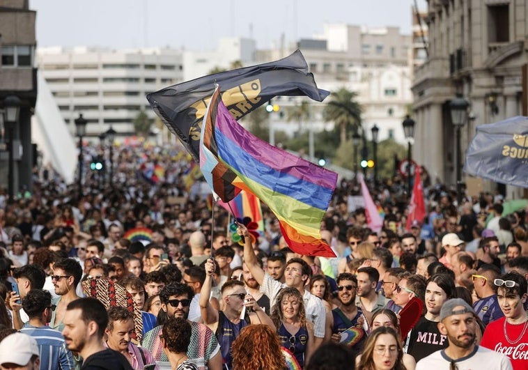 Pancarta en la manifestación del Orgullo, este sábado en Valencia.