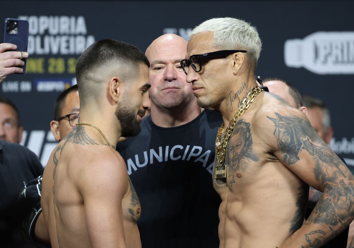 Ilia Topuria y el brasileño Charles Oliveira, cara a cara en Las Vegas.