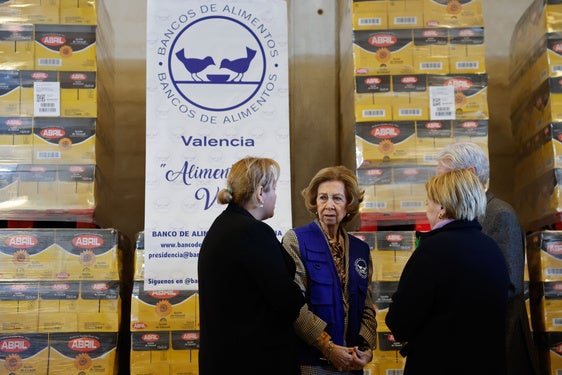 La Reina Sofía, durante una reciente visita al Banco de Alimentos de Valencia.