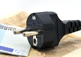 Clavija de un enchufe eléctrico y billetes de euros