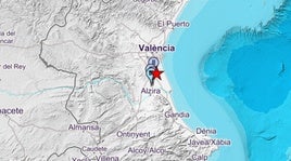 Epicentro del seísmo registrado en Almussafes y lugares en los que la población lo ha sentido.