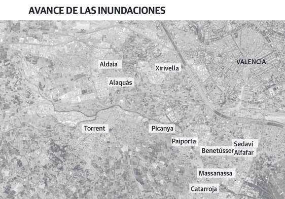 La calle Buñol de Chiva, en una imagen de las 19 horas del 29 de octubre.
