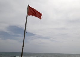 Bandera roja en la playa de Daimús.