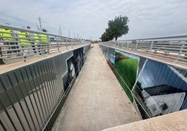 Pasarela para salvar las vías del metro, este martes.