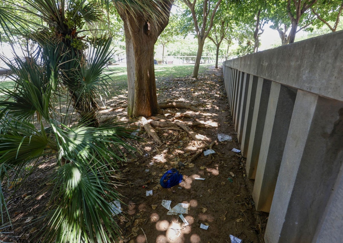 Imagen secundaria 1 - La fuerte lluvia en la ciudad de Valencia. El lugar del suceso en la zona de la Marina Real. El viejo cauce del río, prácticamente vacío.