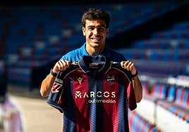 Manu Sánchez posa con la camiseta del Levante.