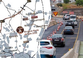 Obras en el by-pass a la altura del enlace con la CV-35, que corresponden con el primer tramo de la ampliación.