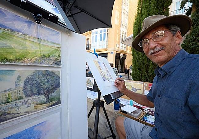 Leopoldo pintando en la Plaza de la Reina