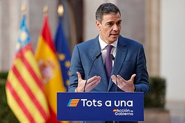 El presidente del Gobierno, Pedro Sánchez, en un acto en Valencia tras la dana.