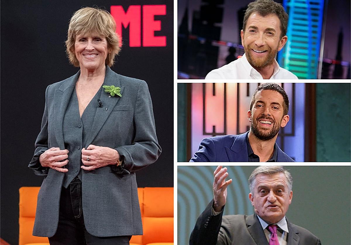 La periodista Mercedes Milá junto a Pablo Motos, David Broncano y Wyoming.