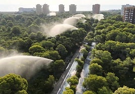 Los cañones de agua de El Saler, activos este lunes.