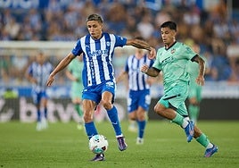 Roger Brugué, ante el Alavés.