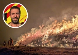 Bomberos valencianos, en el frente de Yeres. En pequeño, Jordi Cabrera.