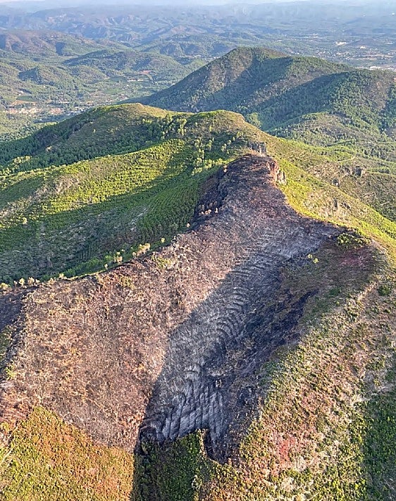 Superficie calcinada en el monte Espino, en Artana.
