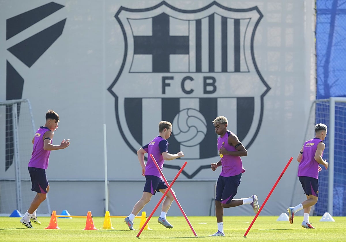Lamine Yamal, en el entrenamiento de este viernes.