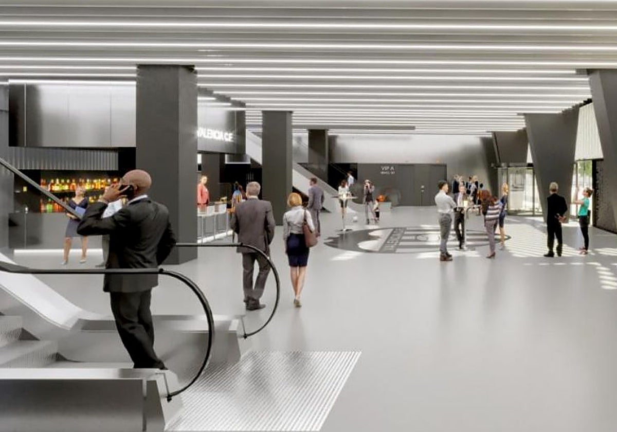 Imagen virtual de una de las zonas interiores del futuro Nou Mestalla.