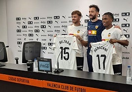 Lucas Beltrán, Corberán y Ramazani, en la presentación oficial de este mediodía.