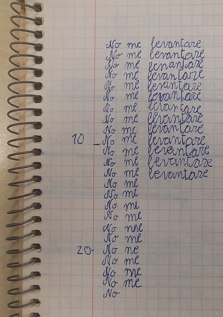 Imagen - Castigo ochentero al exalumno de Agustinos: copiar muchas veces una idea en la libreta.