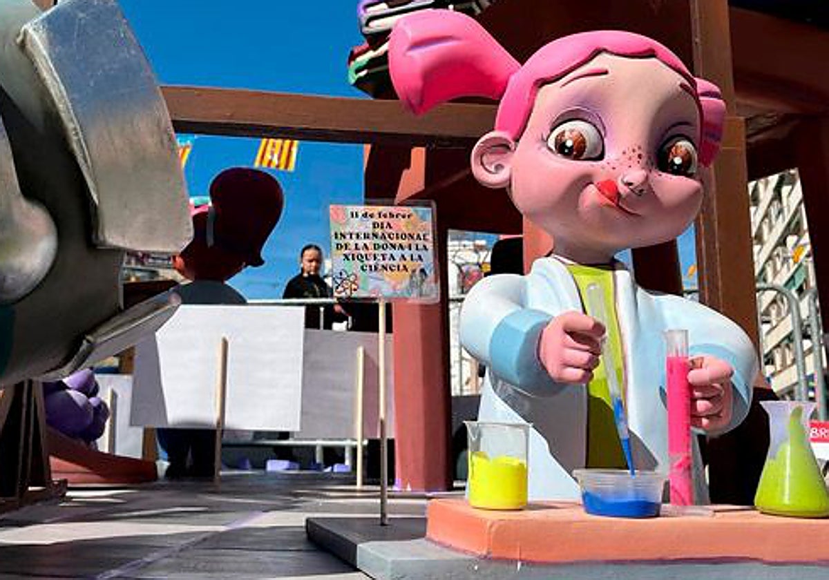 Escena de una falla, con una niña científica.