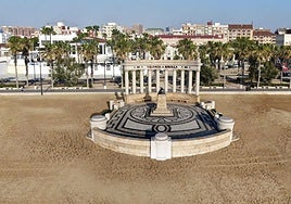 Recreación del munumento oroginal de Sorolla que estuvo hasta la riada de 1957 en la playa del Cabanyal.