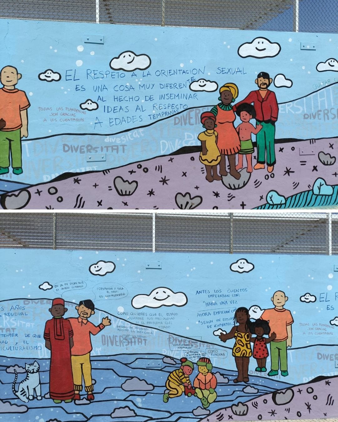 Pintadas en el mural dedicado a la diversidad de la piscina de Benicolet.