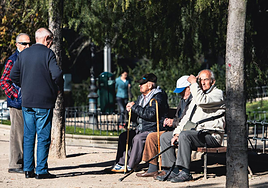 Un grupo de jubilados reunidos en un parque.
