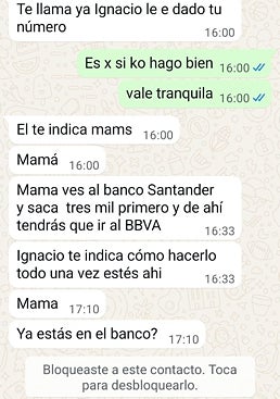 Imagen - Captura de la conversación real de Virtudes donde se observa cómo la falsa hija traza el engaño.