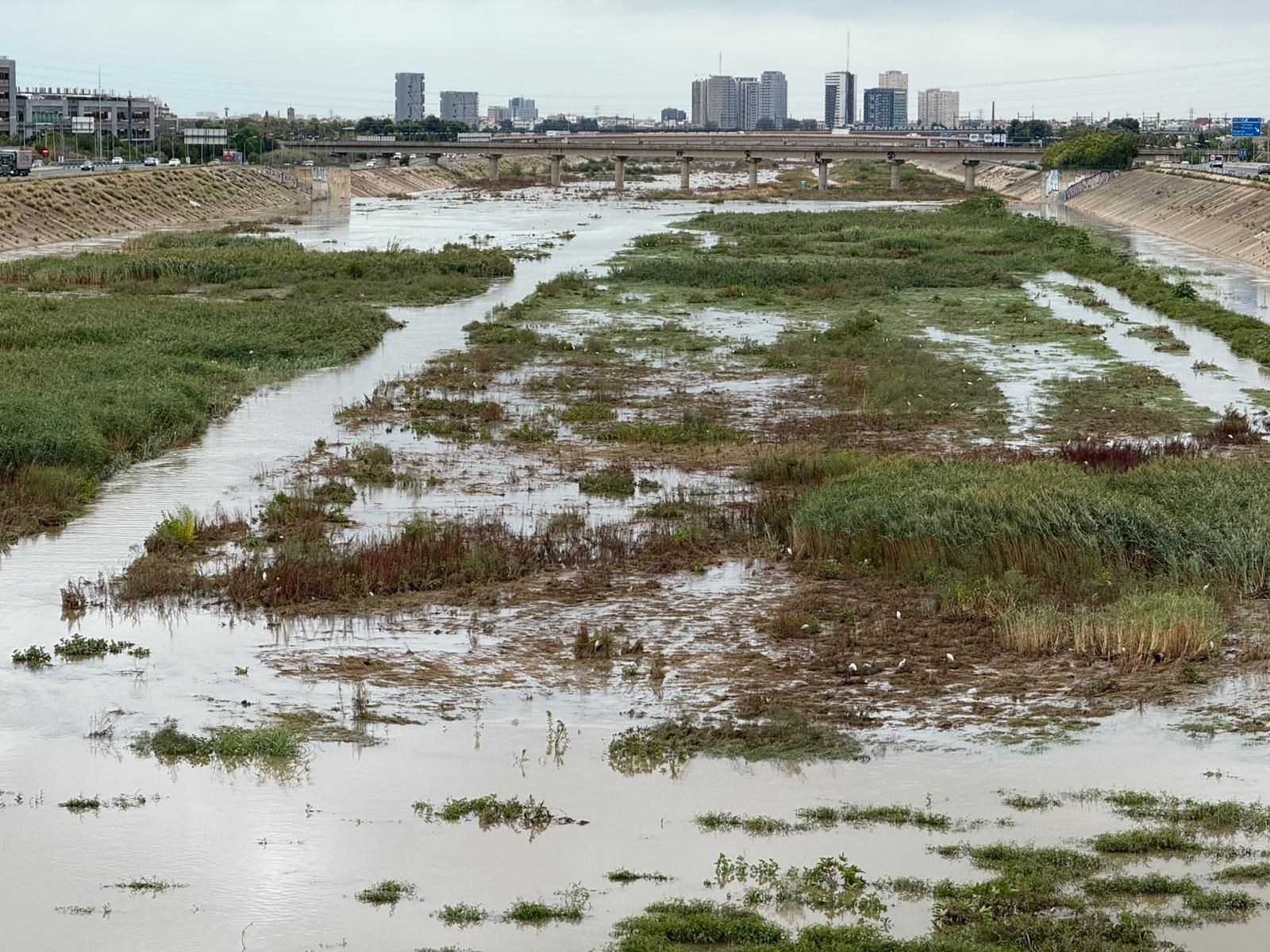 El agua vuelve al nuevo cauce del Túria a su paso por la V-30