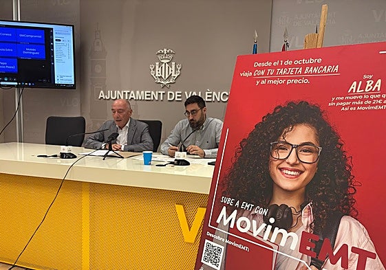 El concejal de Movilidad y presidente de la EMT, Jesús Carbonell, junto al gerente de la misma, Manuel Martínez.