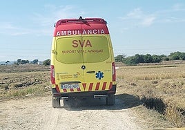 La ambulancia de Soporte Vital Avanzado (SVA) junto al lugar donde la víctima sufrió la electrocución.