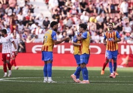 El Valencia celebra un gol en el último partido.