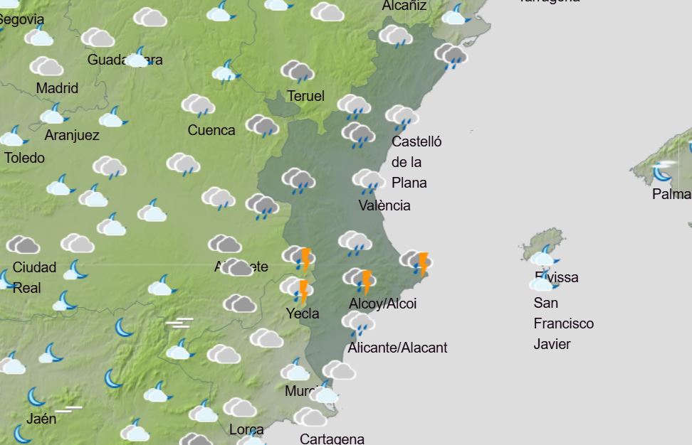 Previsión del tiempo para el 9 de octubre hasta mediodía.