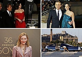 Arriba, Valentino y Monica Bellucci, Daniel Craig y su esposa. Abajo, Cate Blanchett y el coche de 'Andor', ubicado en la explanada del Palau de les Arts.