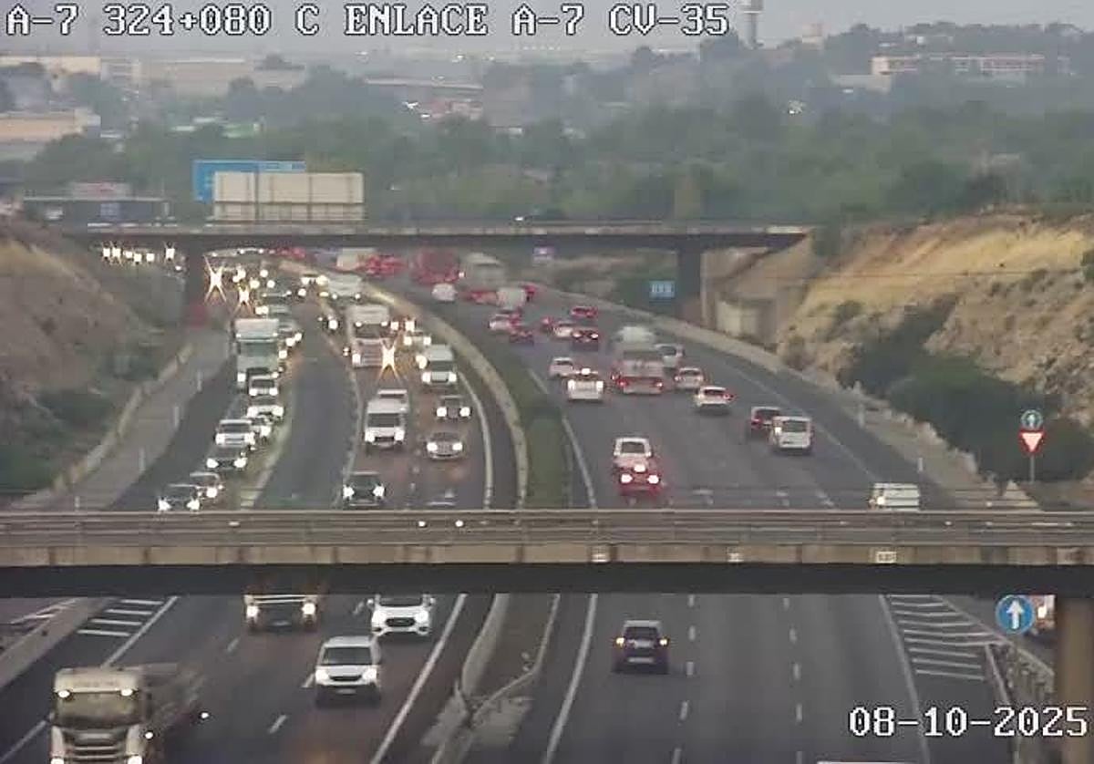 Atascos en la A-7 este miércoles, 8 de octubre.