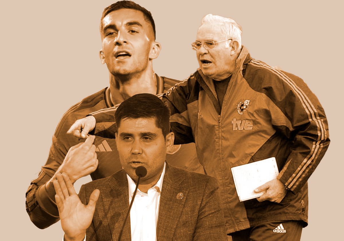 Ferran Torres (izquierda), David Aganzo (centro) y Luis Aragonés.