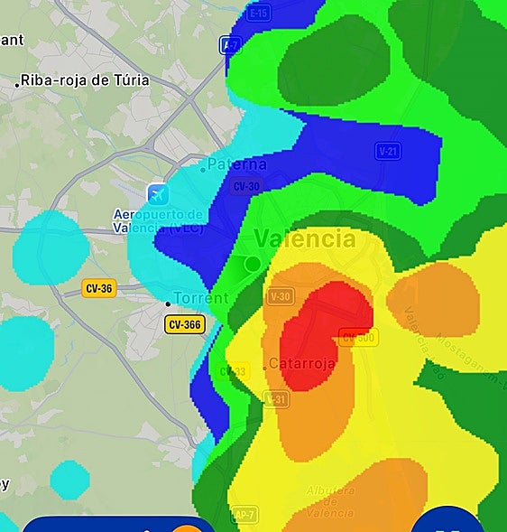 Imagen del grueso de la tormenta que se ha formado sobre el sur de Valencia.
