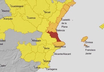 Aemet amplía el aviso rojo en el sur de Valencia hasta medianoche y advierte de un «peligro extraordinario»