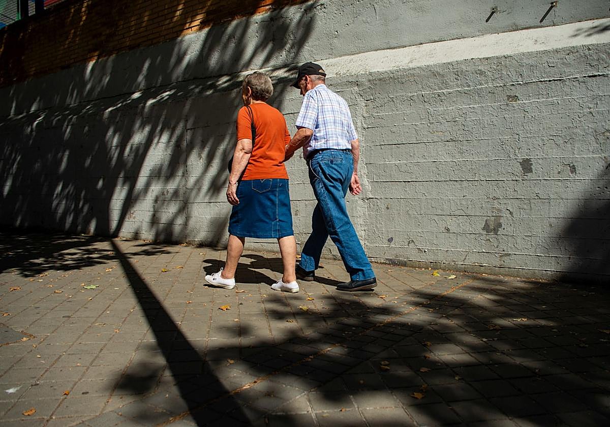 Una pareja de jubilados paseando.